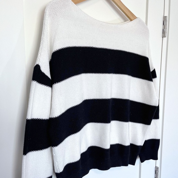 Simons Contemporaine Black & White Striped Cotton Sweater - Picture 2 of 8